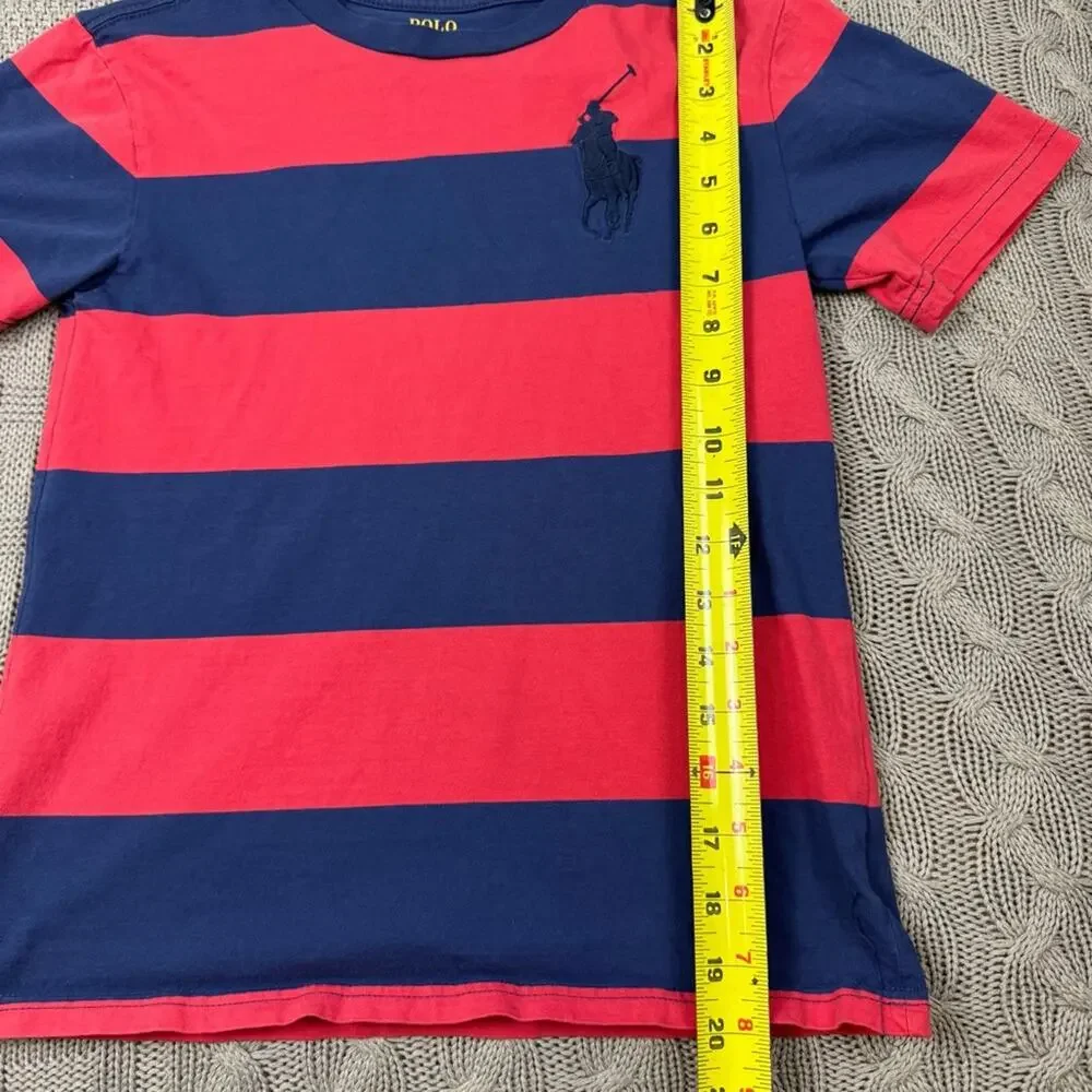 Polo by Ralph Lauren Boys Youth Red & Blue Color Block Striped Tee - 8
